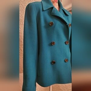 Ellen Tracy Teal Double-Breasted Blazer